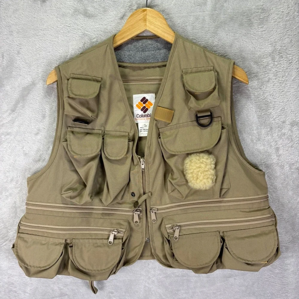Vtg Columbia Men's Fishing Vest Khaki Multi-Pocket Utility Outdoor Sz‎ Medium